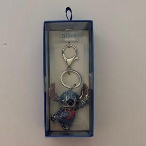 ☀️Disney Stitch Crystal Charm Keychain - Blue with Red Heart